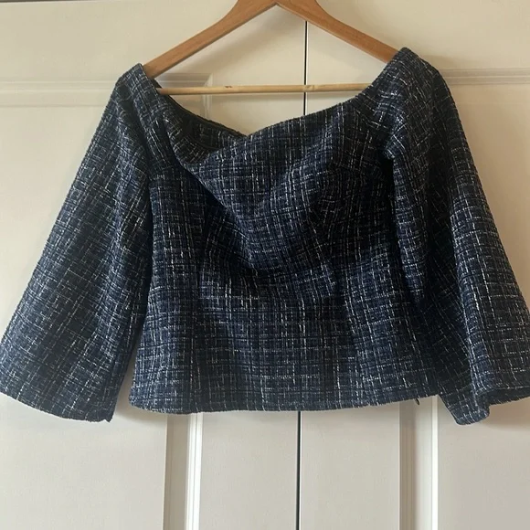 Zara Blue Tweed Textured Off the Shoulder Top - Picture 9 of 9